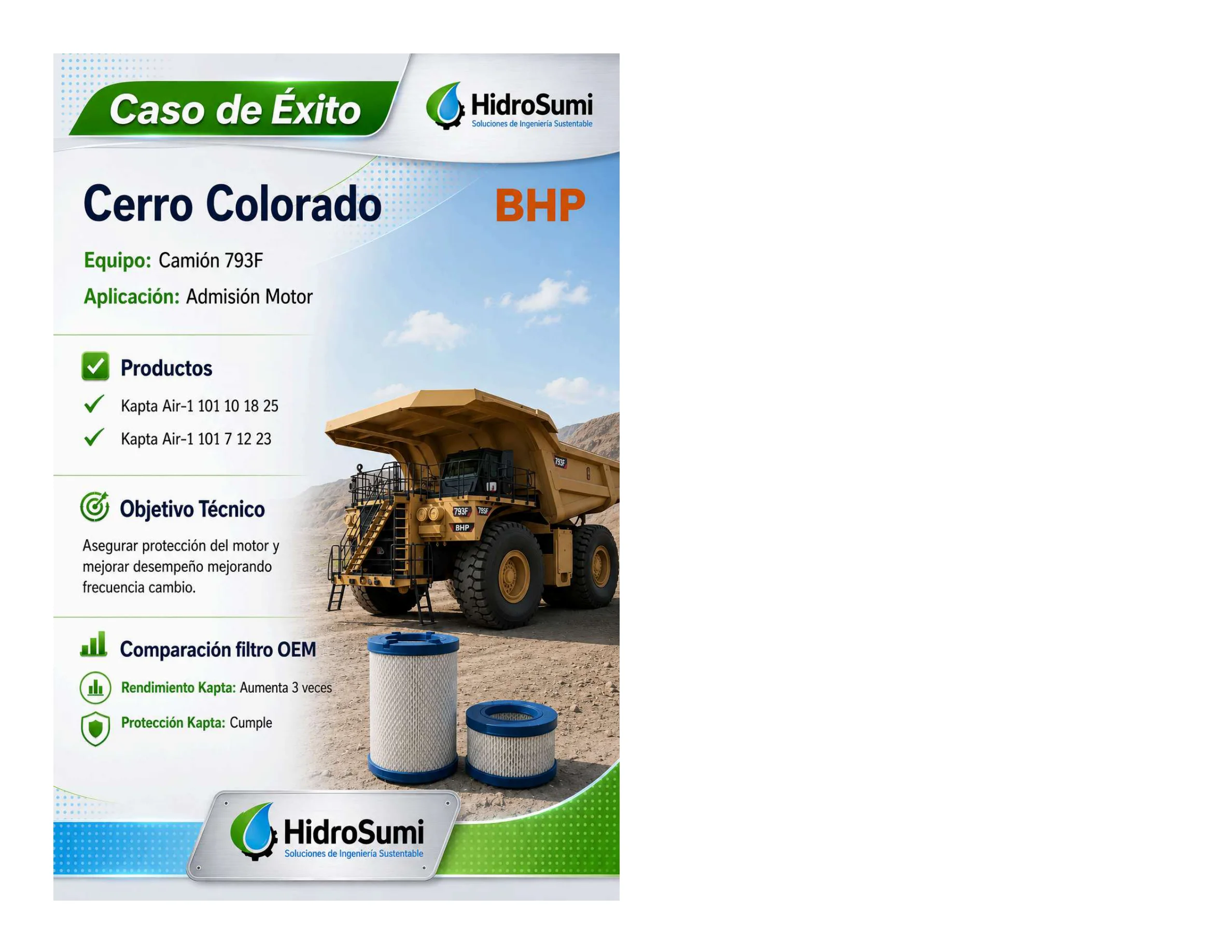 Camión 793F en faena de BHP Cerro Colorado con filtros KAPTA