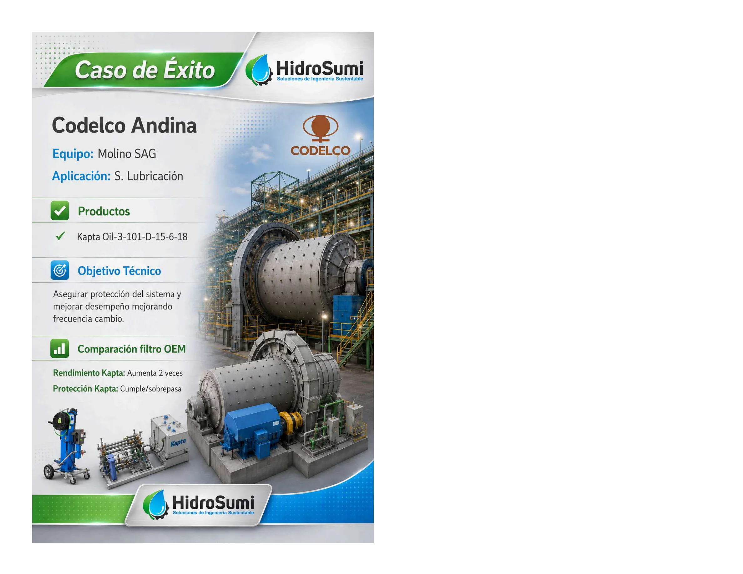Molino SAG de Codelco Andina con sistema de lubricación y filtro KAPTA