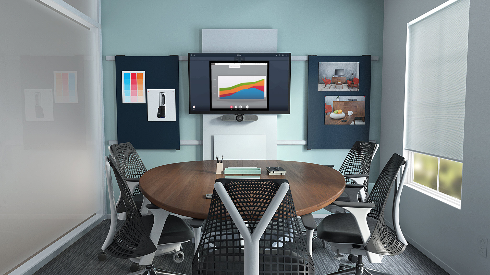 Sala de reuniones híbrida Cynersis — videoconferencia sustentable